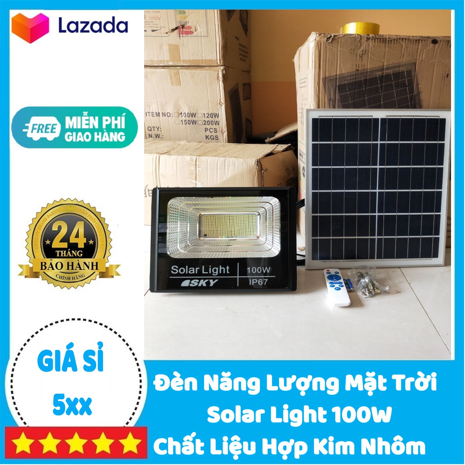 Đèn Năng Lượng Mặt Trời 100W - Hợp Kim Nhôm | BẢO HÀNH 2 NĂM | Sản phẩm sử dụng 100% năng lượng mặt trời, Cảm Biến Ánh Sáng Thông Minh