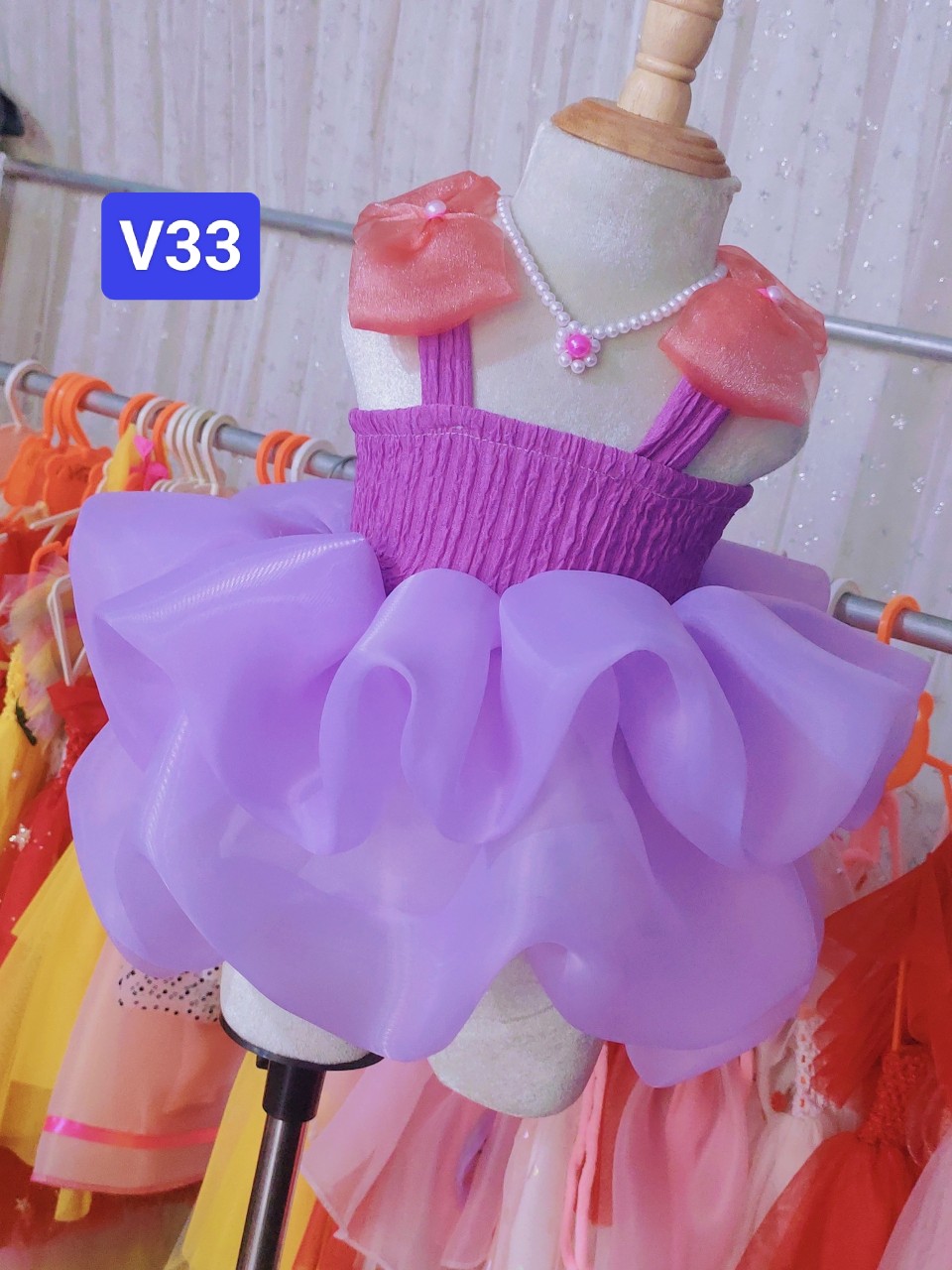 Đầm bé gái, váy công chúa màu tím ngọt ngào cho bé gái V33