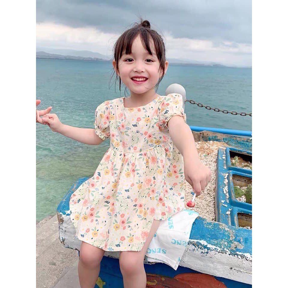 Đầm bé gái -Váy bé gái vải thô hoa nhí VS011- Đầm bé gái siêu mát siêu xinh cho bé 8-18kg