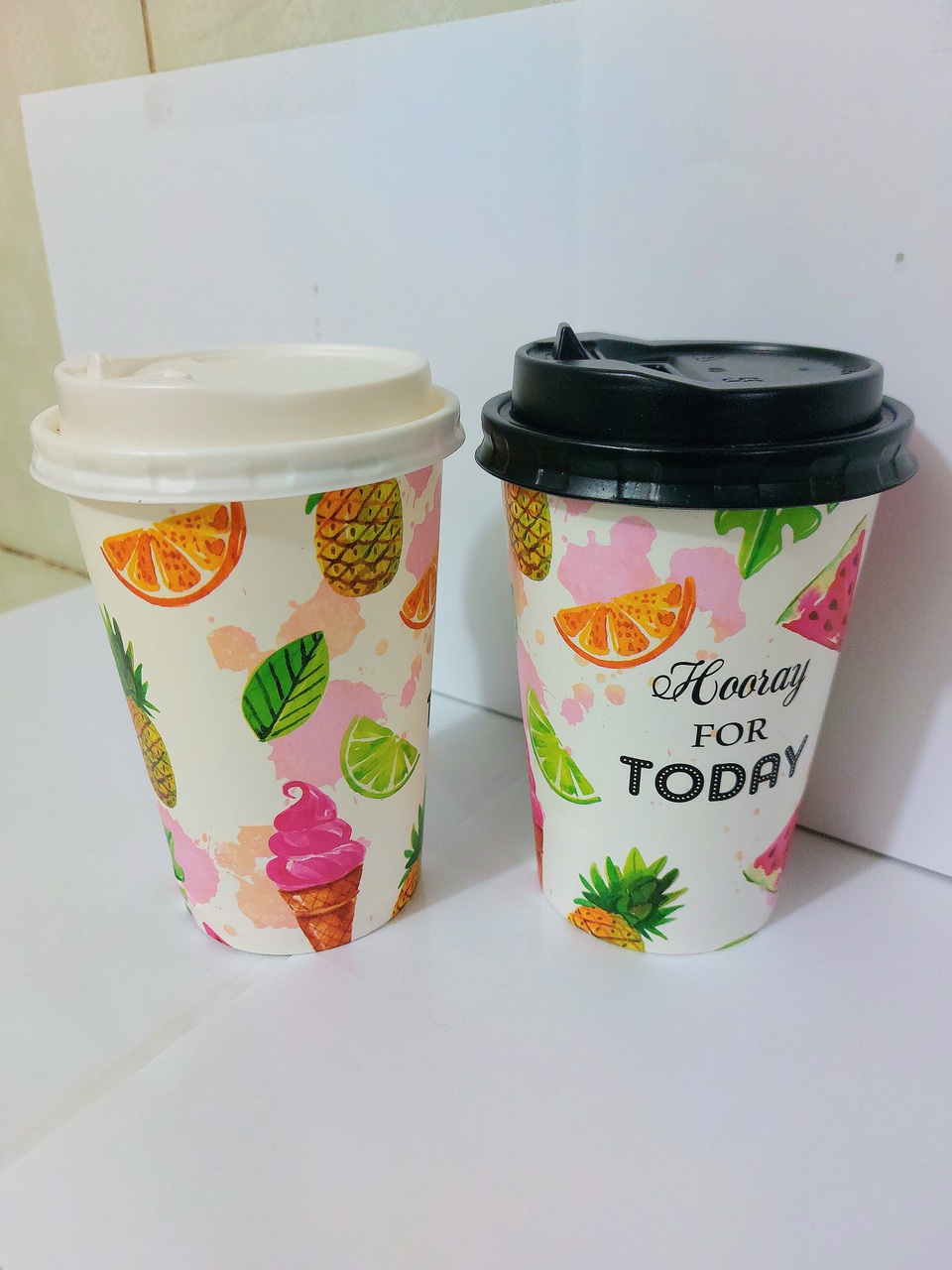 Ly giấy 16oz - 480ml mẫu Trái Cây Mùa Hè, Set 100-300 cái kèm nắp