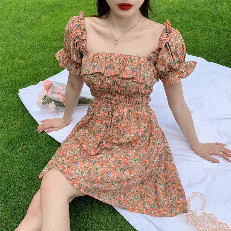 [ Voucher 50k Freeship Max 0 đồng toàn quốc ]ĐẦM TIỂU THƯ HOA NHÍ PHONG CÁCH MÙA HÈ HÀN QUỐC TAY BÚP, CỔ VUÔNG CÓ THỂ MẶC TRỄ VAI, BO EO, DÁNG VÁY XÒE DỄ THƯƠNG