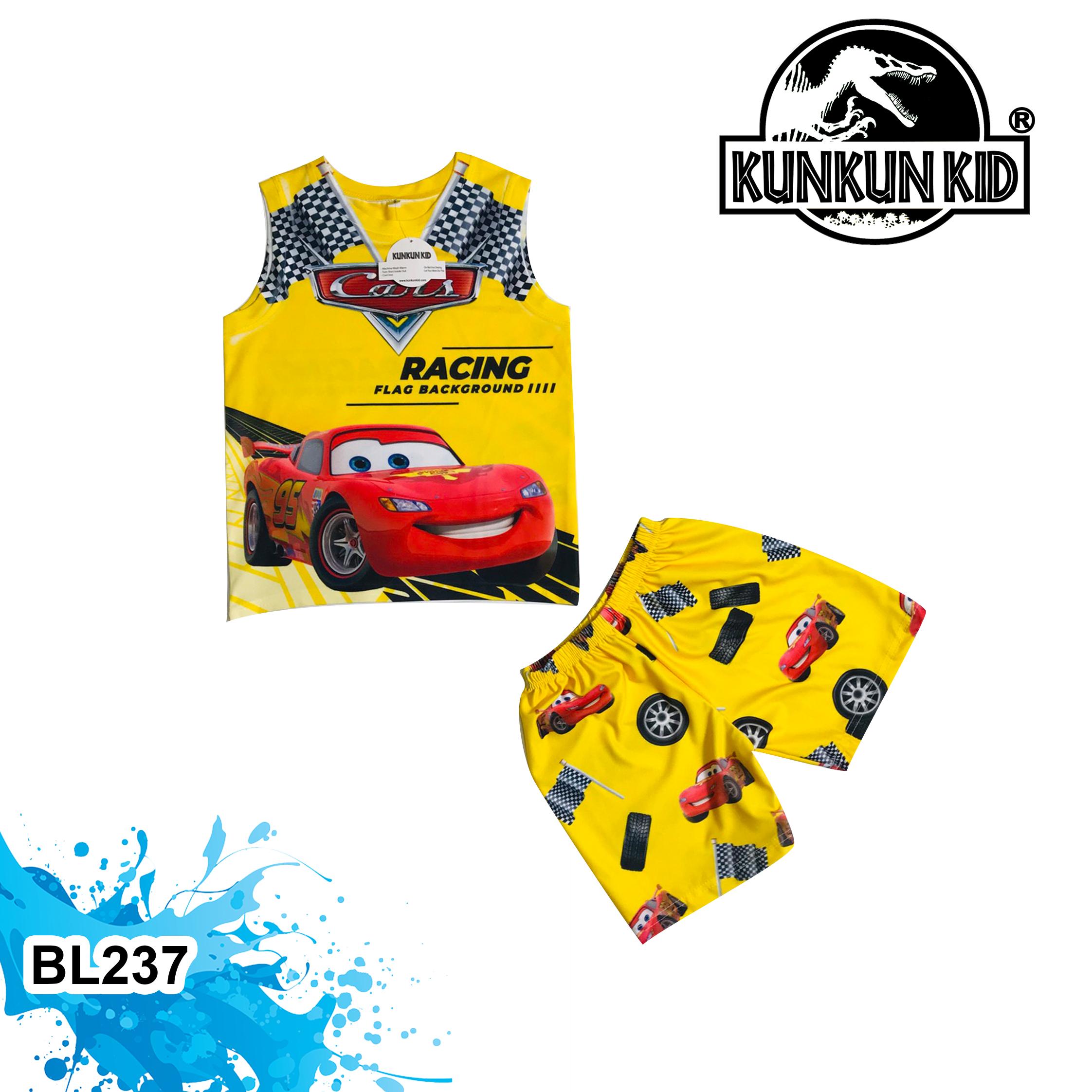 Bộ Quần áo Thun 3 Lổ Bé trai In 3D hình Car Racing Flag