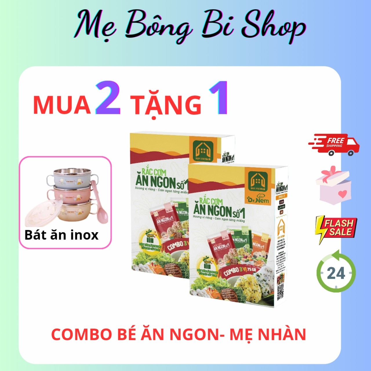 Combo 2 hộp gia vị rắc cơm ăn ngon (tặng 1 bát inox)