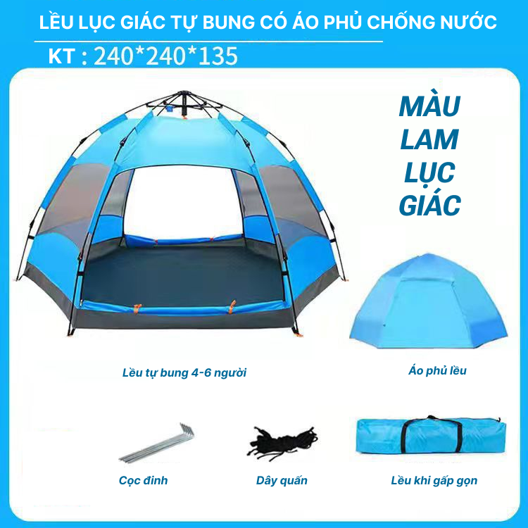 Lều cắm trại, lều dã ngoại phượt du lịch tự bung, lều dã ngoại dành cho 4-6 người, chống nước, tia bức xạ, thông gió