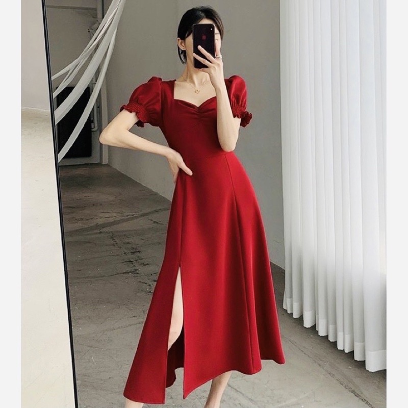Đầm nhún ngực, xẻ tà sang trọng ms49