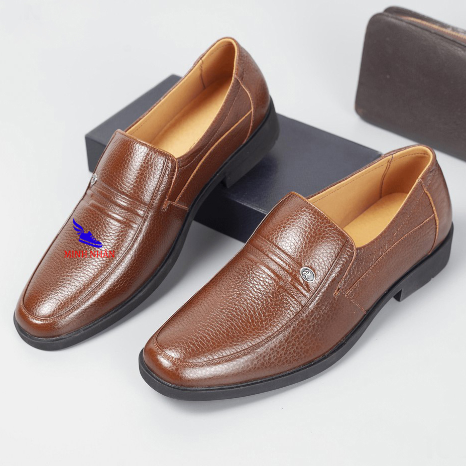 Giày tây nam da bò thật mũi bo tròn dành cho người trẻ, trung niên , cao niên Giày Cổ điển Da Đơn Giản Giầy Nam Ông Già Giày cha Giày Người Trung Niên Và Giày Ba Giày Của Nam Giới Giày của bố O-7 màu nâu