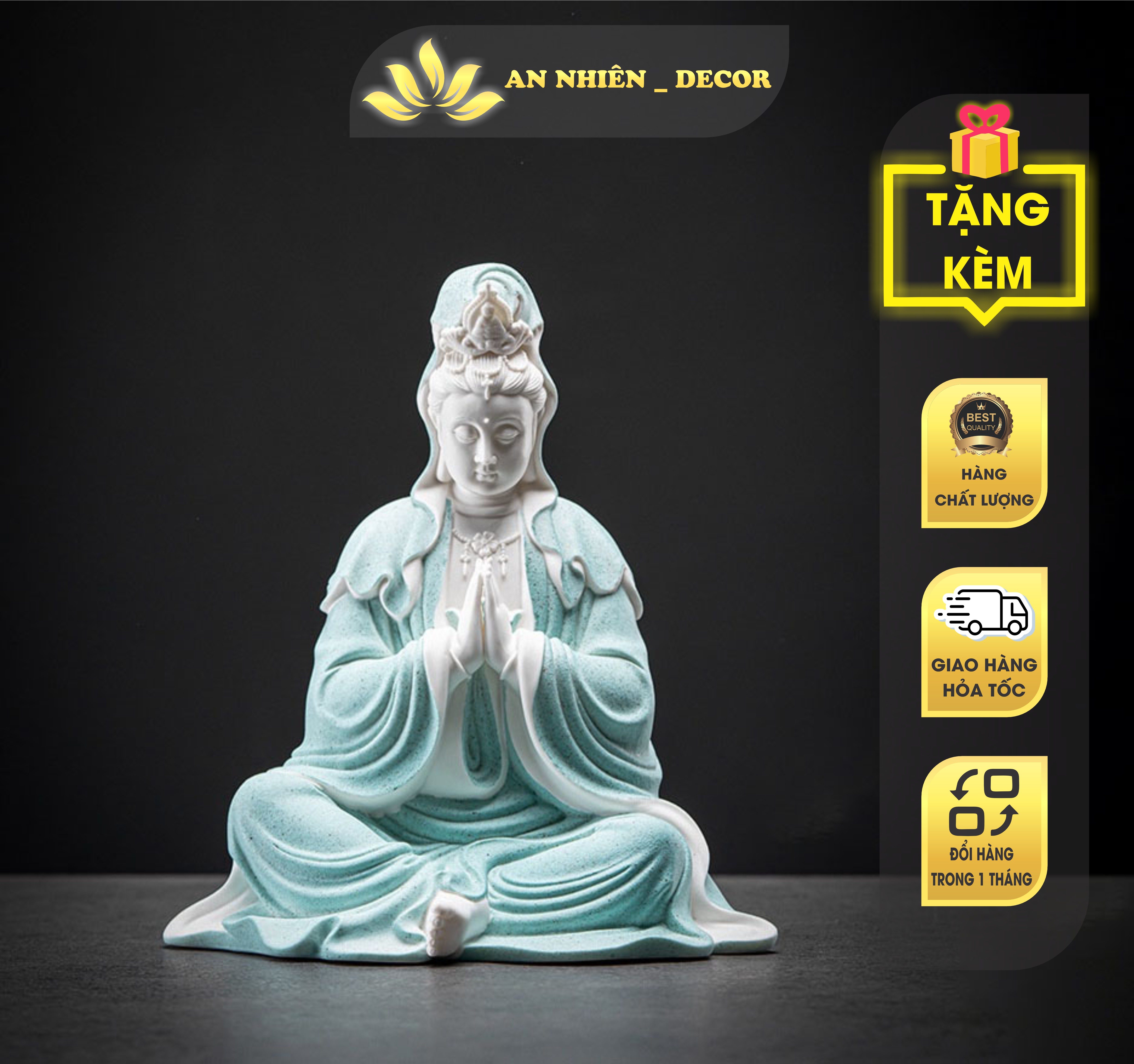 Tượng quan âm ngồi thiền ấn- chất liệu gốm tử sa cao cấp