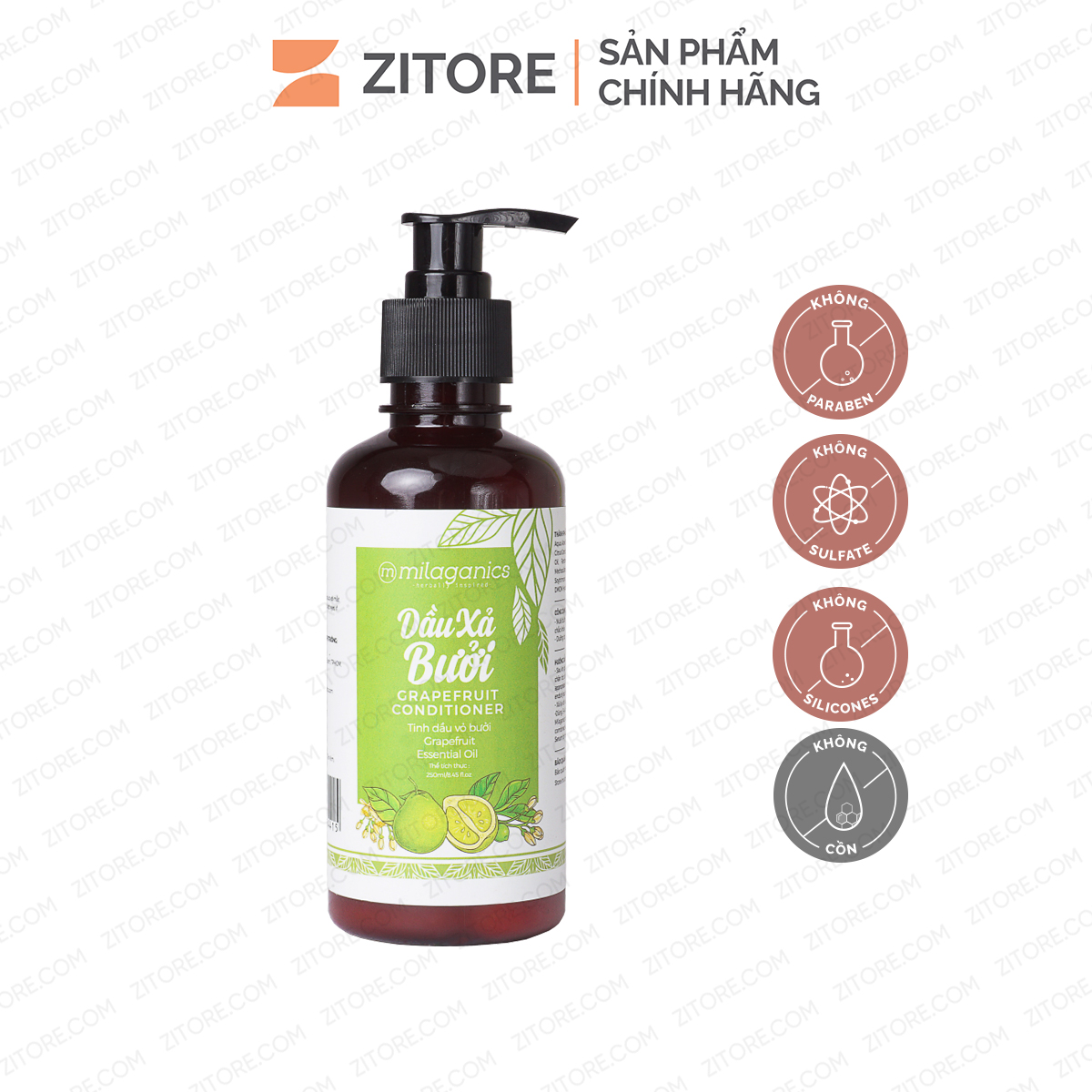 Dầu Xả Bưởi Milaganics giúp tóc suôn mượt 250mL - Sản Phẩm Chính Hãng Tại Zitore