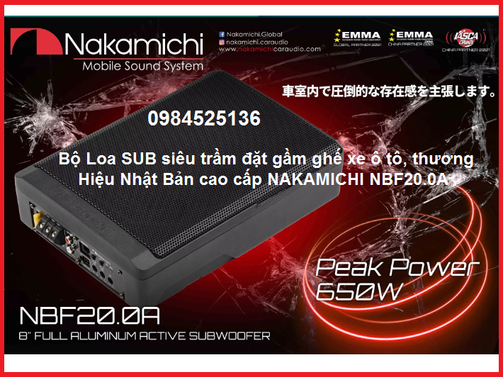 Bộ loa sub siêu trầm đặt gầm ghế xe ô tô, thương hiệu nhật bản cao cấp nakamichi nbf20.0a - bảo hành 12 tháng. loa sub siêu trầm dành cho oto. loa sub giá rẻ. loa sub gầm ghế nakamichi.