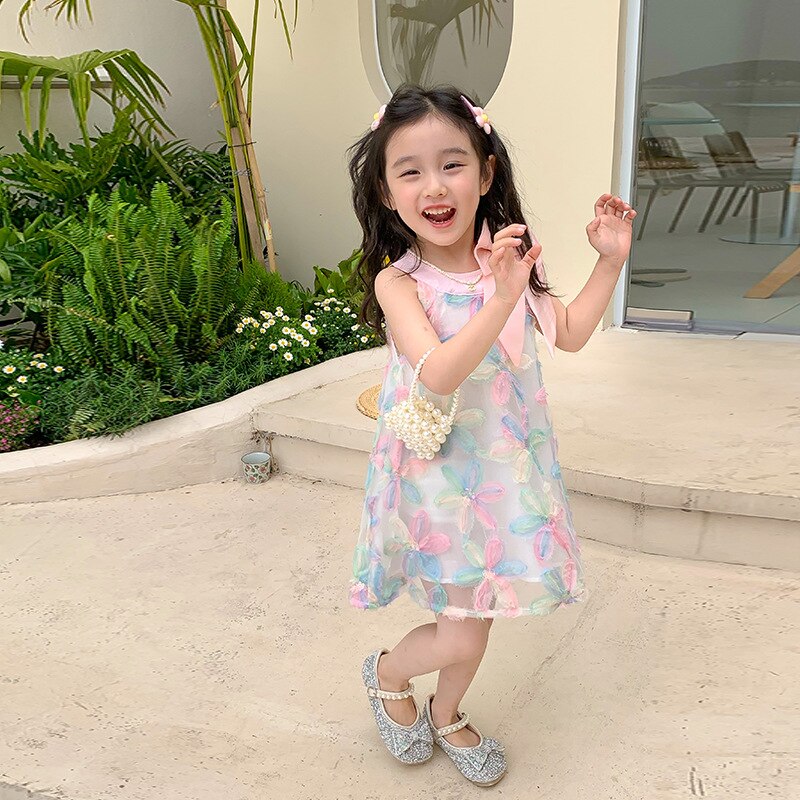 Baby Girls Sleeveless Flower Dresses Clothes Big Bowknot Kid Summer Princess Dress Children Party Dress Outfit