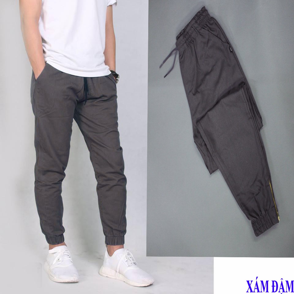 Quần jogger kaki co giản khóa zip cá tính
