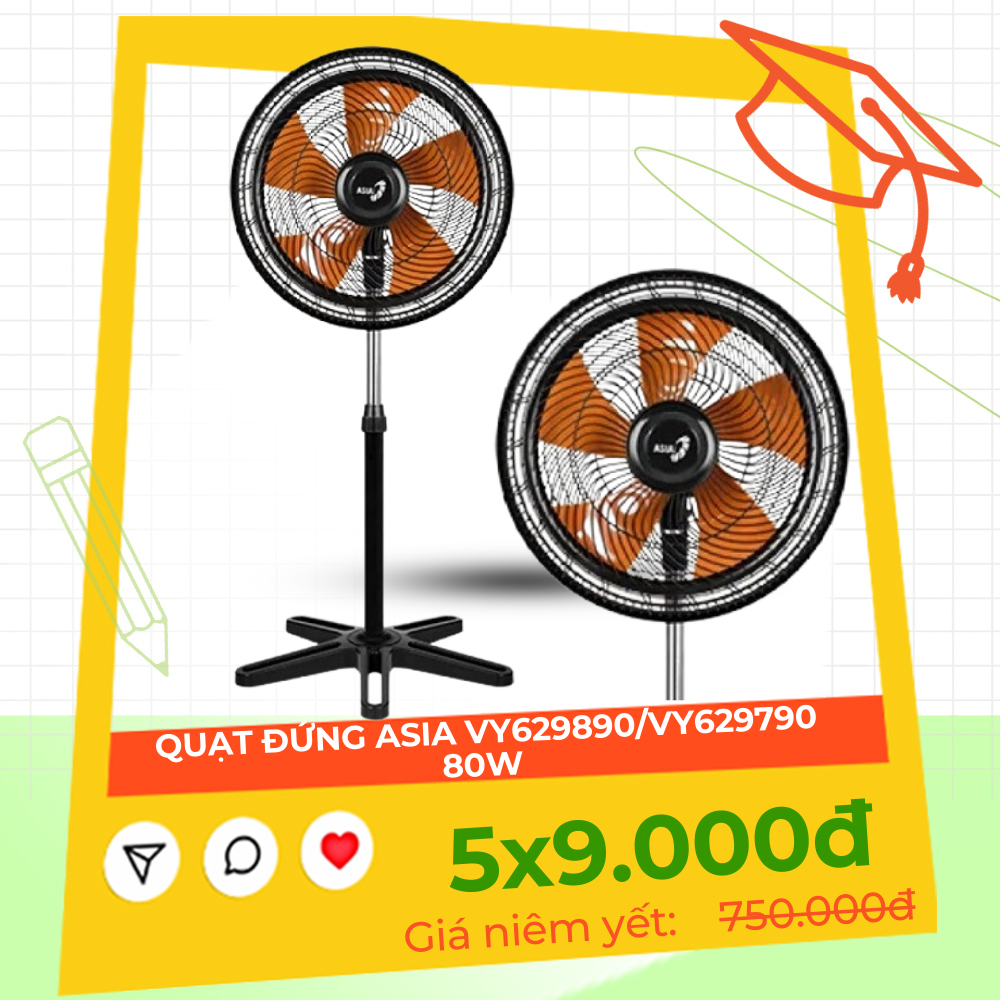 Quạt đứng asia vina - công suất 80w vy629790/vy629890 - chất liệu nhựa cao cấp - hàng chính hãng - bảo hành 24 tháng