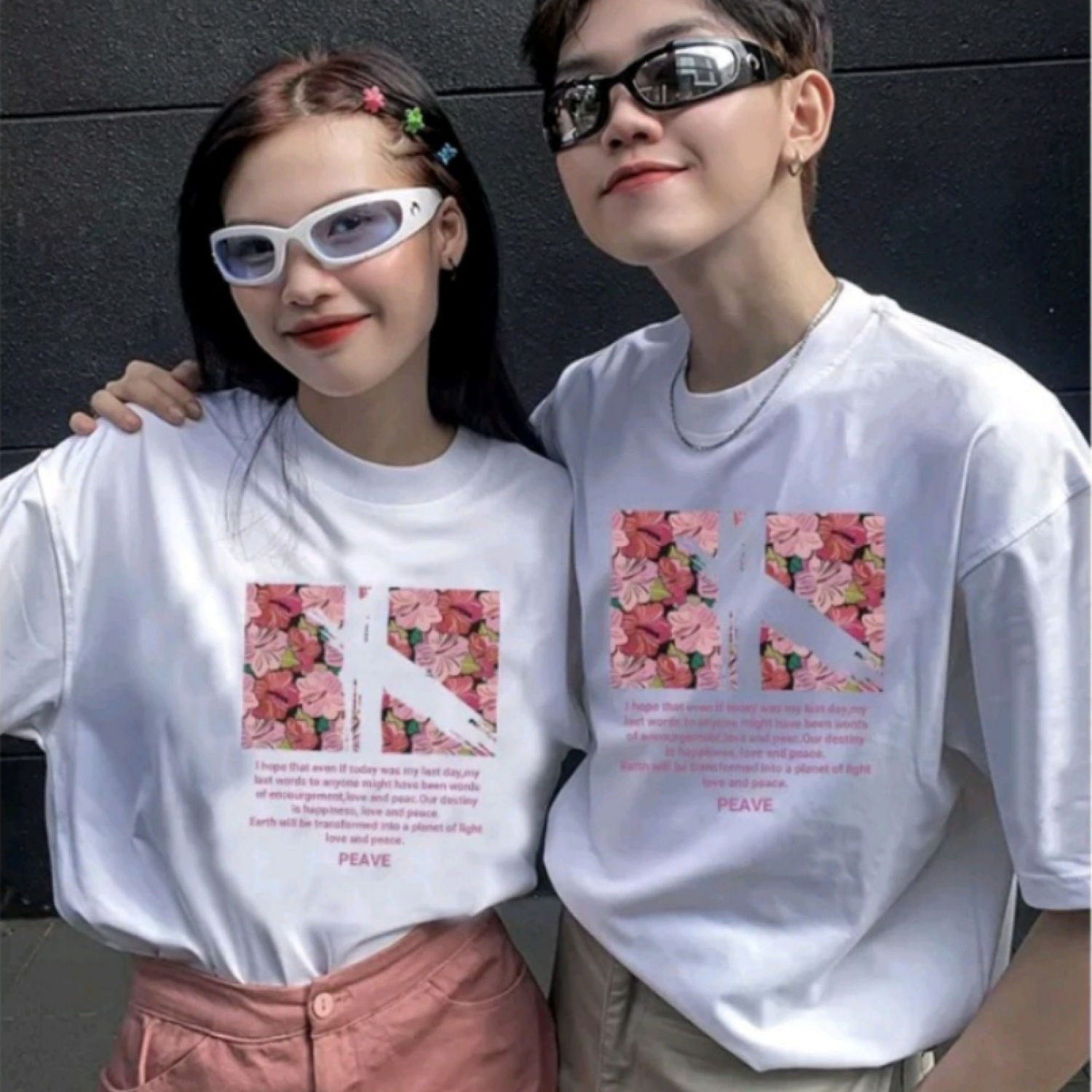 Áo đôi nam nữ cặp thun local brand from rộng croptop babytee Hoa hồng cổ