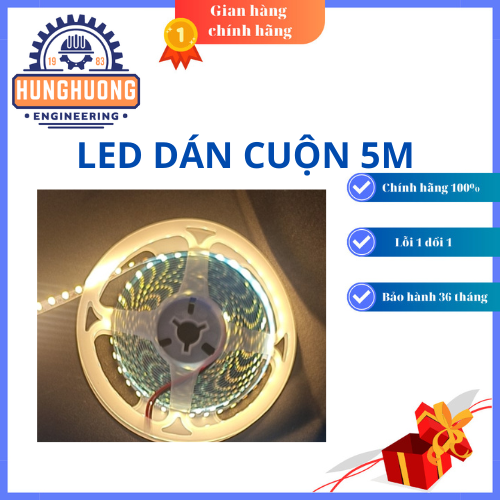 Led dán cuộn 5m 2835,120 led, 8mm màu vàng ấm 3000k