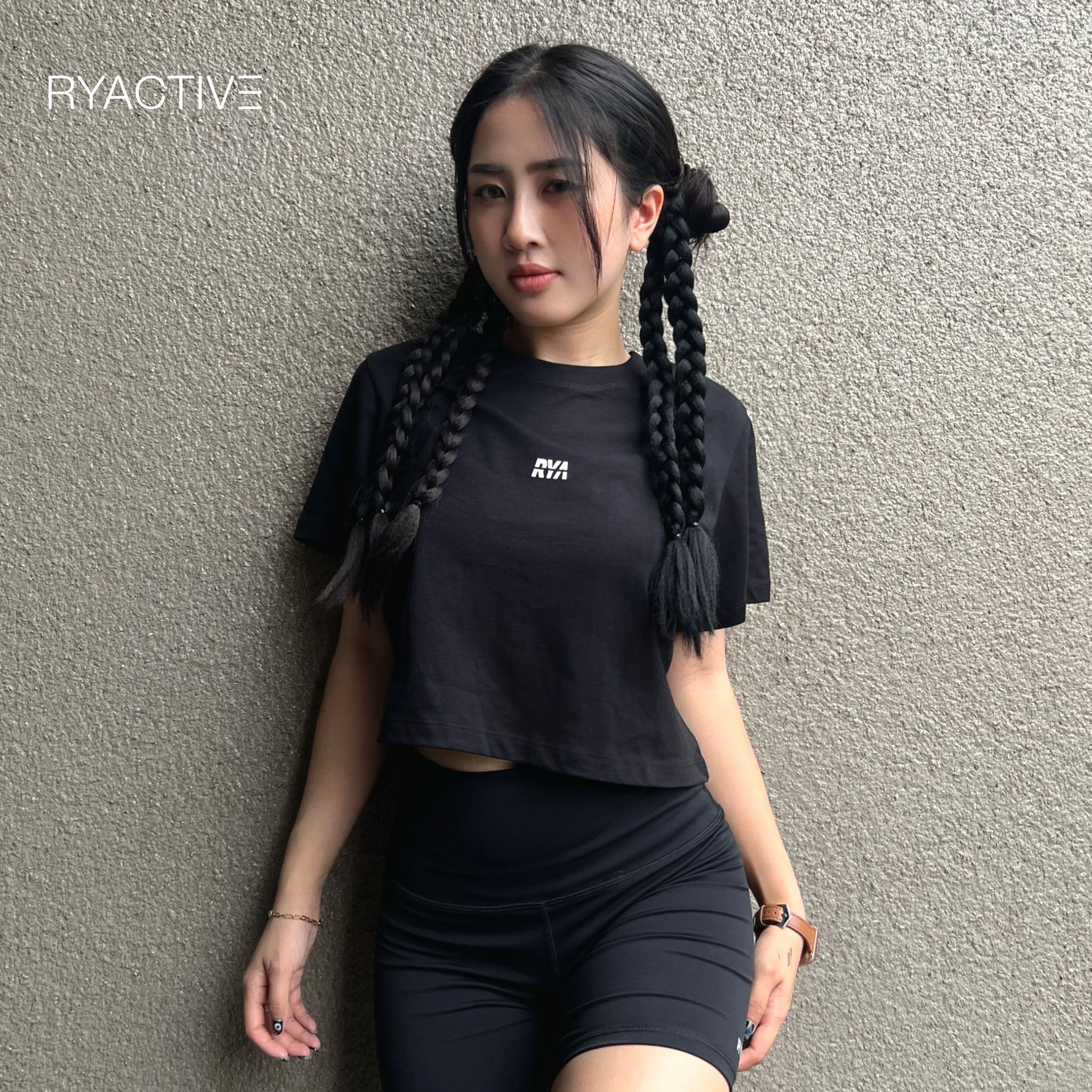 Áo thun croptop freesize ryactive - comfy croptop black