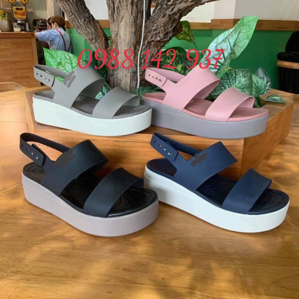 Sandal,giầy nhựa cao cấp crocs-brooklyn, cao 5cm- đi mưa, chống trơn trượt