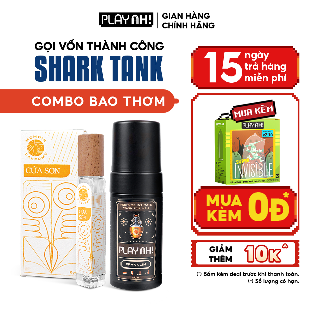 Combo Dung Dịch Vệ Sinh Nam PlayAh hương nước hoa Franklin/Mint Whisper tạo bọt 100ml và Xịt Khử Mùi Axe