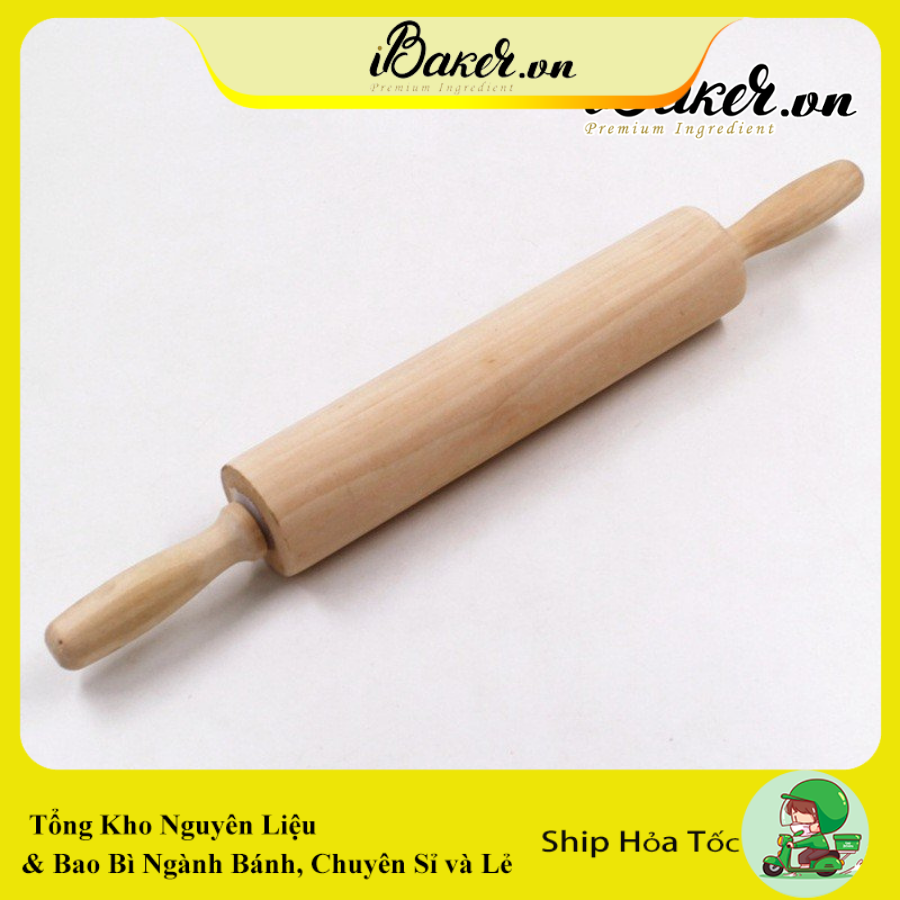 Cây cán bột cầm tay - gỗ - trục xoay - dài 38cm