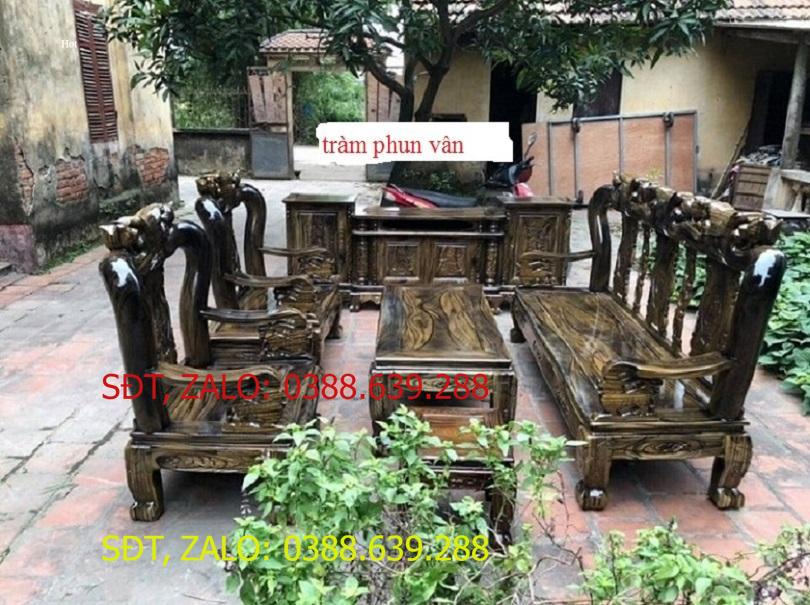 bộ bàn ghế phòng khách minh quốc đào gỗ tràm tay 10 phun vân .