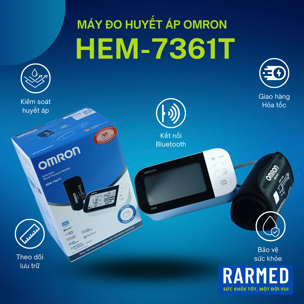 Máy đo huyết áp điện tử bắp tay Omron HEM-7361T kết nối Bluetooth
