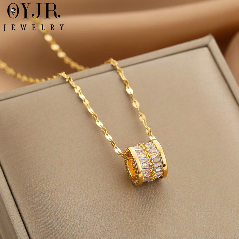 OYJR Dây Chuyền Nữ 100% Titan Nguyên Chất Không Gỉ Sét Mặt Hình Trụ đính đá Pha Lê Thời Trang Cao Cấp Phong Cách Hàn Quốc