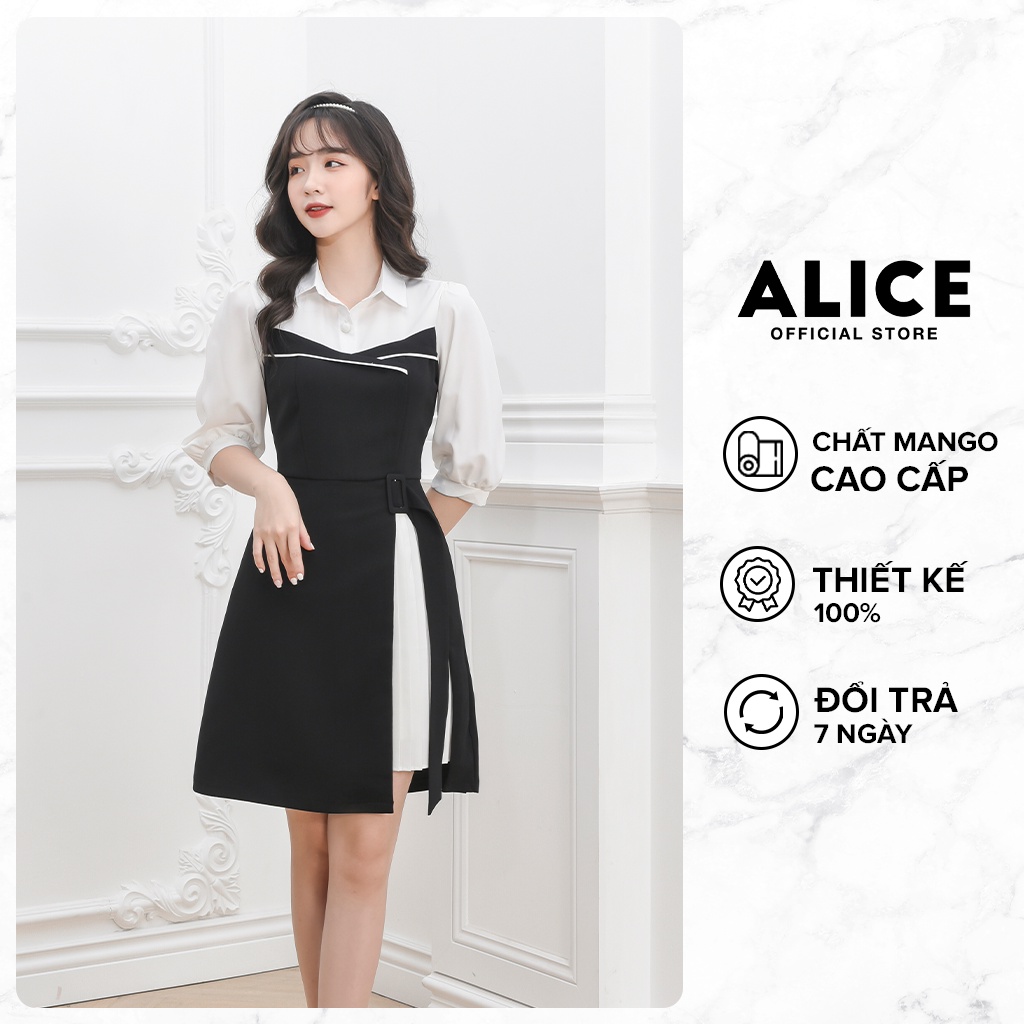 Đầm Suông Công Sở Nữ Đẹp ALICE, Thiết Kế Cổ Sơ Mi Chân Váy Phối Dập Ly Sang Trọng, Thanh Lịch V691