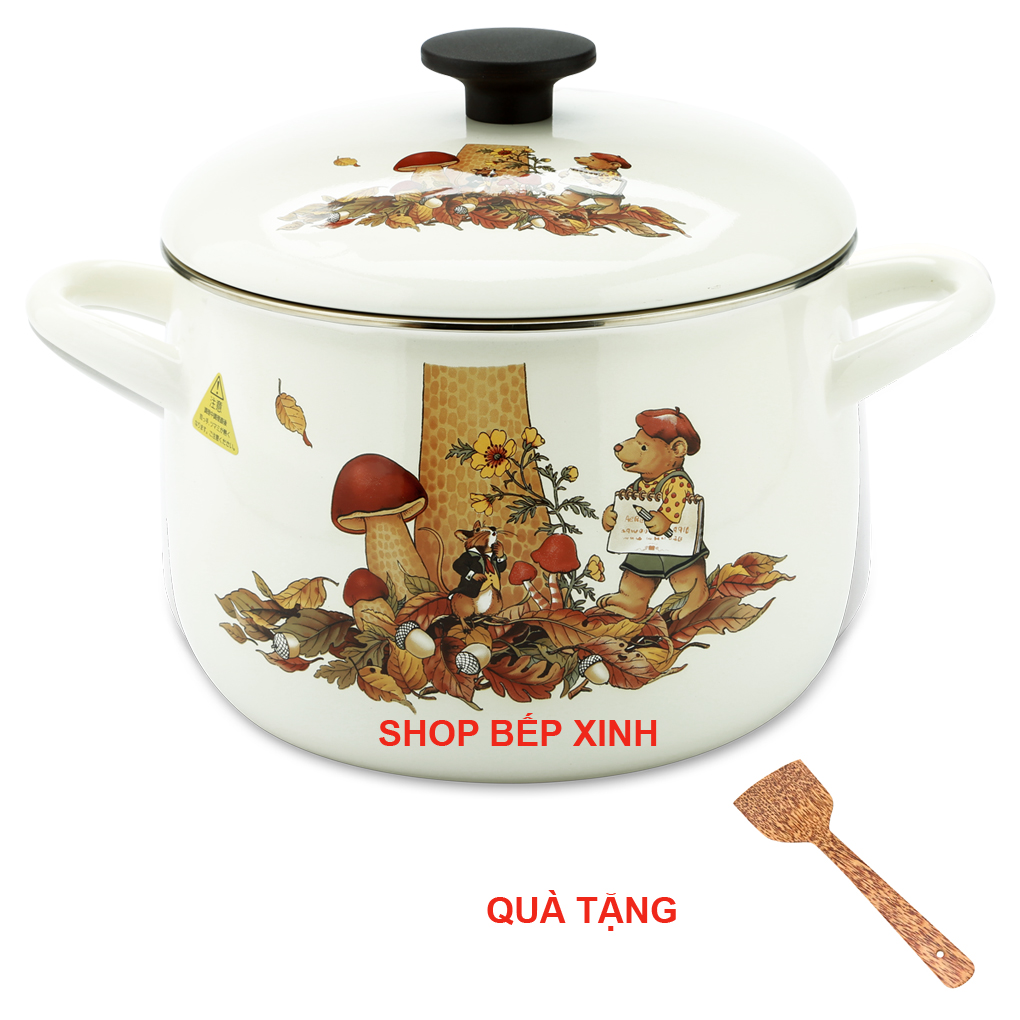 Nồi tráng men cao cấp Nhật bản Fujihoro , dùng được bếp từ , tặng 1 sạn dừa
