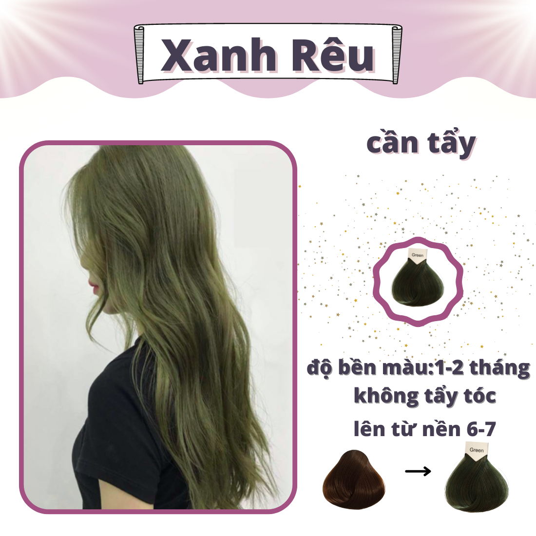 Thuốc nhuộm tóc màu Rêu khói sáng  tặng kèm oxy găng tay mũ ủ chăm sóc tóc tại nhà