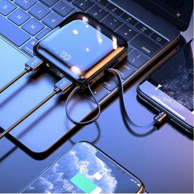 *20000mAh* SẠC DỰ PHÒNG POWER BANK FULL MẶT KÍNH CƯỜNG LỰC, PHẦN TRĂM PIN HIỂN THỊ, PIN DỰ PHÒNG 2 ĐÈN LED CHIẾU SÁNG, 2 CỔNG USB SẠC 2 THIẾT BỊ CÙNG LÚC, PIN DỰ PHÒNG TẶNG KÈM DÂY CÁP SẠC TIỆN DỤNG
