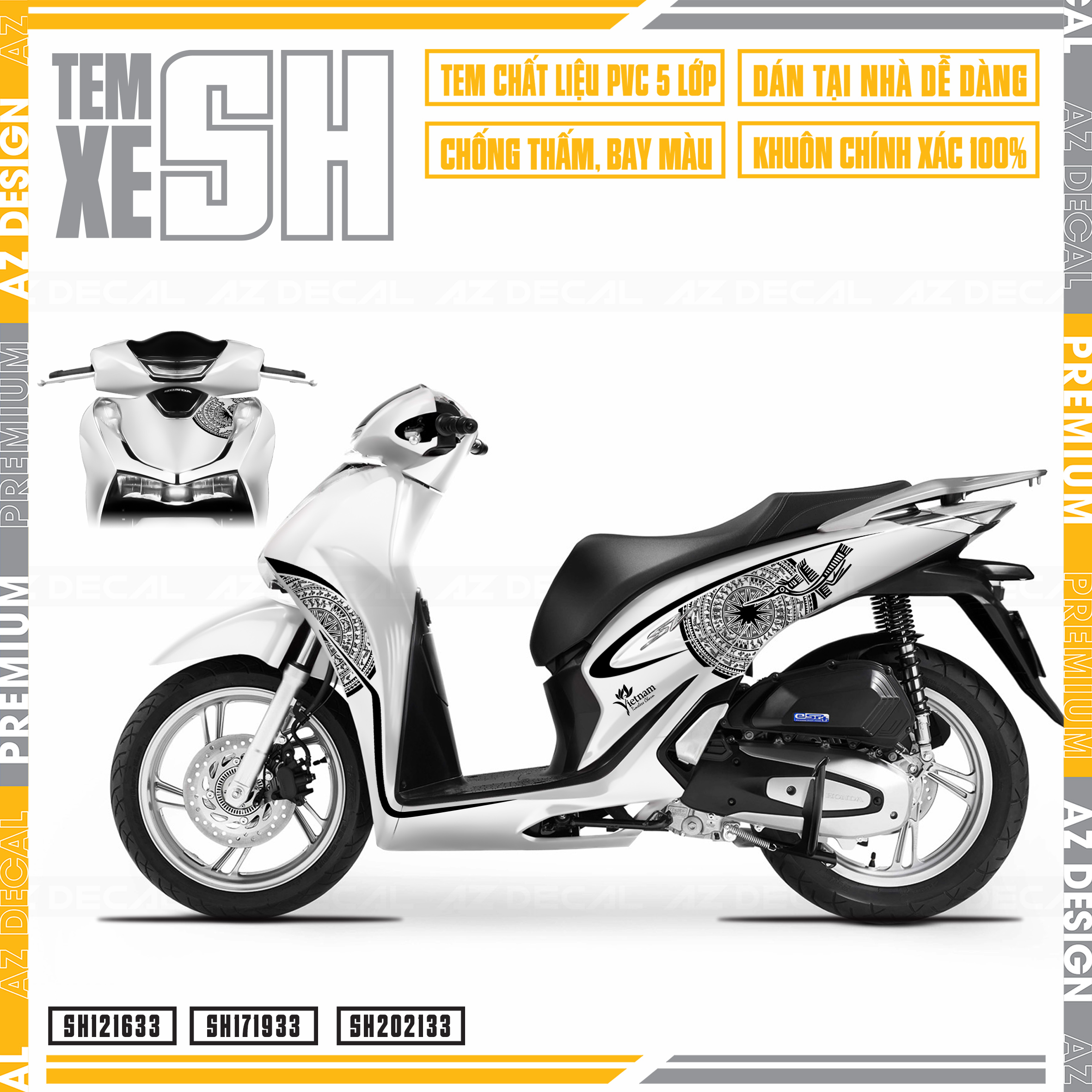 Tem Rời Xe SH Chủ Đề Hoa Văn Trống Đồng | SH33 | Decal Chế Chống Nước, Bền Màu, Đa Dạng Màu Tem Xe - Azdecal