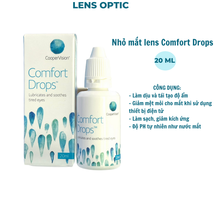 Nước nhỏ mắt lens cấp ẩm, giảm kích ứng Comfort Drops 20ml, nhỏ mắt kính áp tròng - Lens Optic