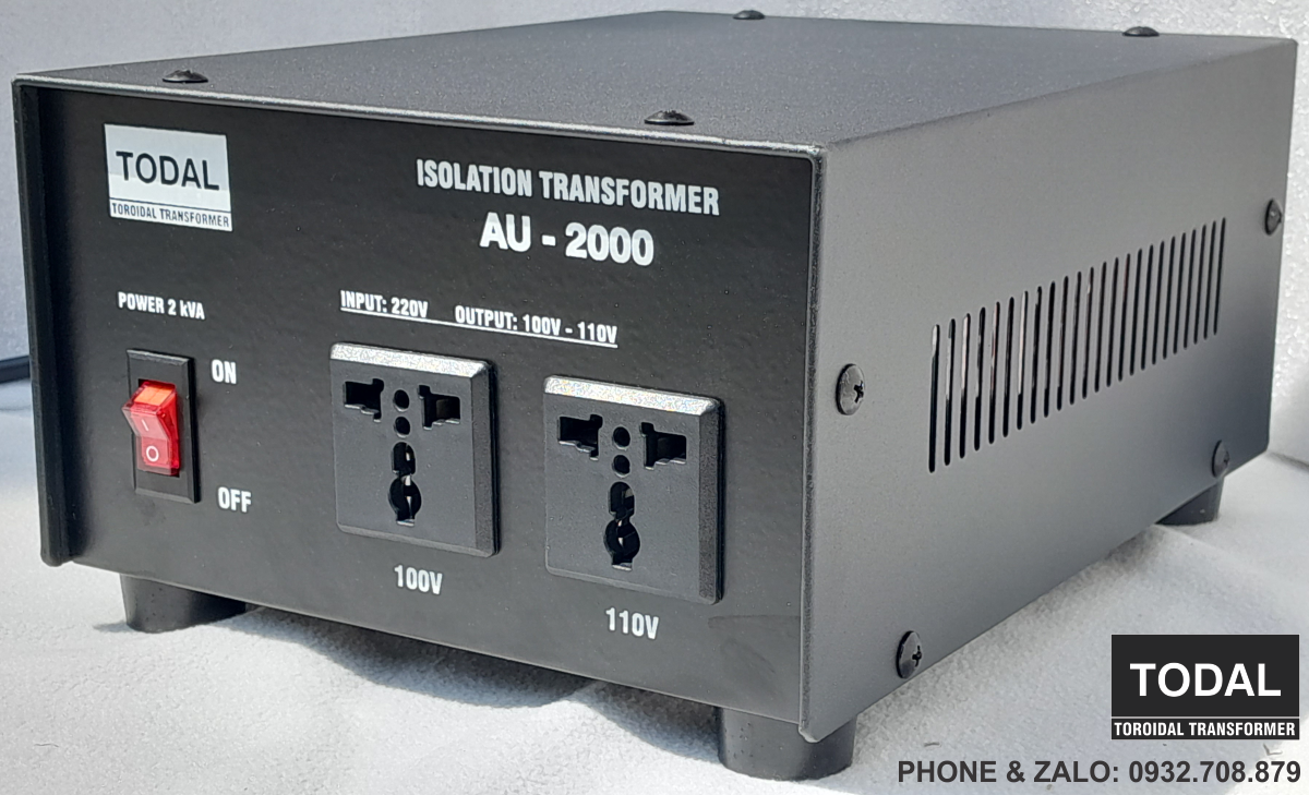Biến áp cách ly xuyến todal 2kva điện ra 110v 100v dây đồng