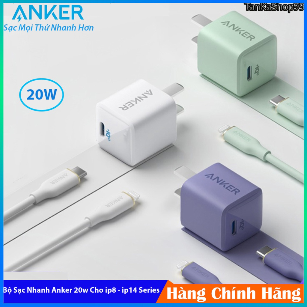 Combo Sạc Nhanh Anker 20w A2633 + Cáp Usb-C to Lightning 0,9m