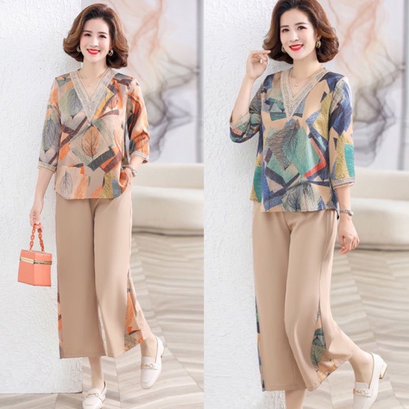 Bộ trung niên chất lụa mango tay lỡ mã k