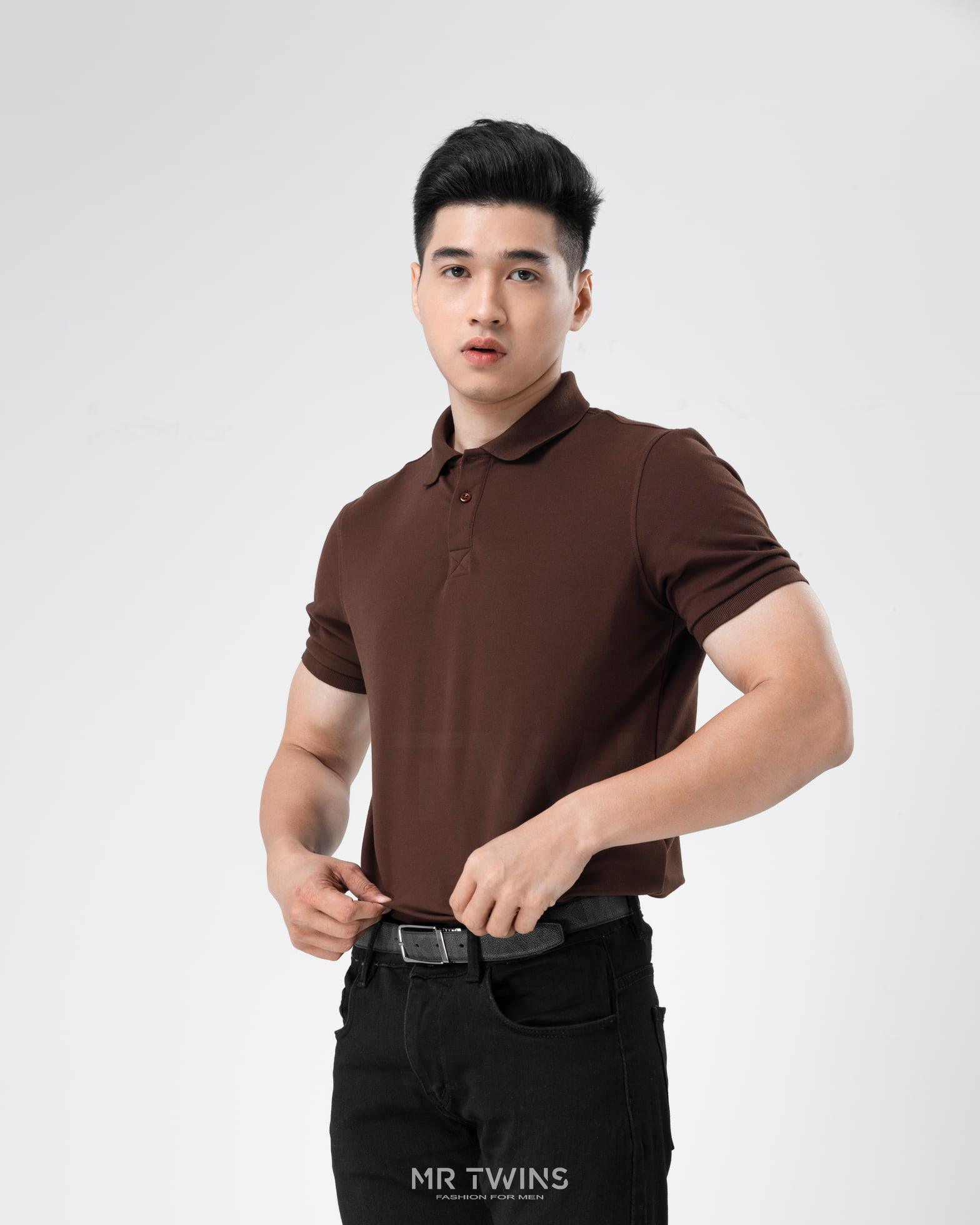 Áo Thun Polo Nam Cổ Bẻ Màu Nâu Vải Cotton Cá Sấu Thương Hiệu MrTwins®