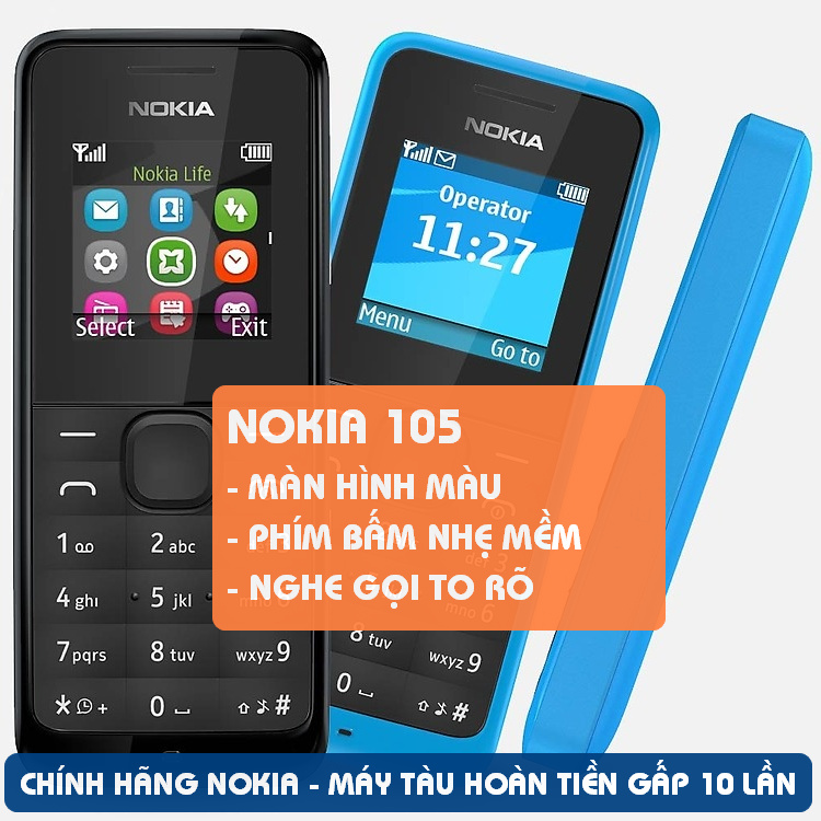 điện thoại giá rẻ CHÍNH HÃNG - NOKIA 105 MÀN HÌNH MÀU (Kèm PIN SẠC)
