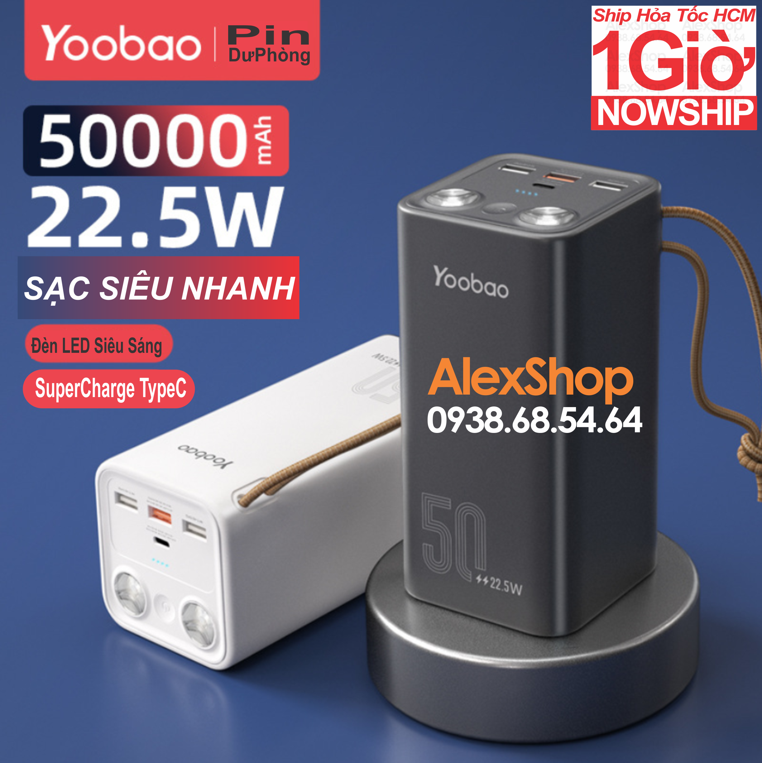🔥17.9 - 30.9🔥Sạc Dư Phòng Yoobao 50000mAh Sạc Siêu Nhanh SuperCharge PD (TypeC) 2 Màu Đen-Trắng Có Led Siêu Sáng