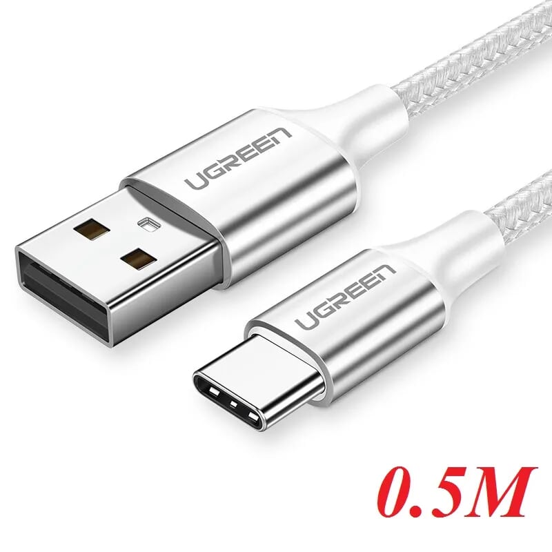 Ugreen 60130 0.5m cáp usb ra type c bọc nhôm màu bạc us288