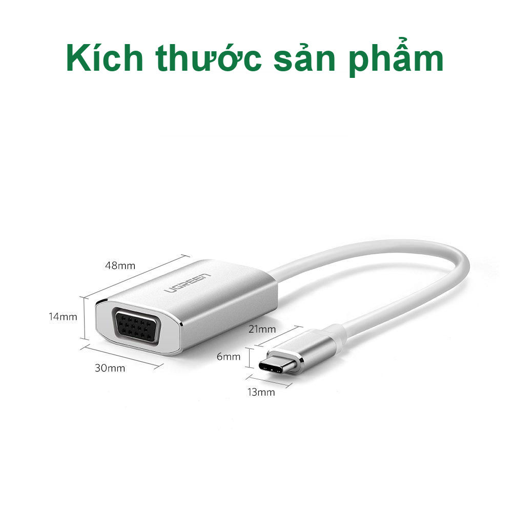 Cáp chuyển đổi USB type C sang VGA dài 25cm UGREEN CM114 40866 Cáp chuyển đổi USB type C sang VGA dài 25cm UGREEN CM114 40866