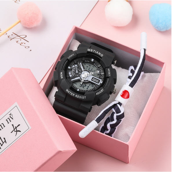 Đồng Hồ Nữ MSTIANQ Điện tử Thể Thao Dây Cao Su Siêu bền BMS tặng kèm vòng tay thời trang
