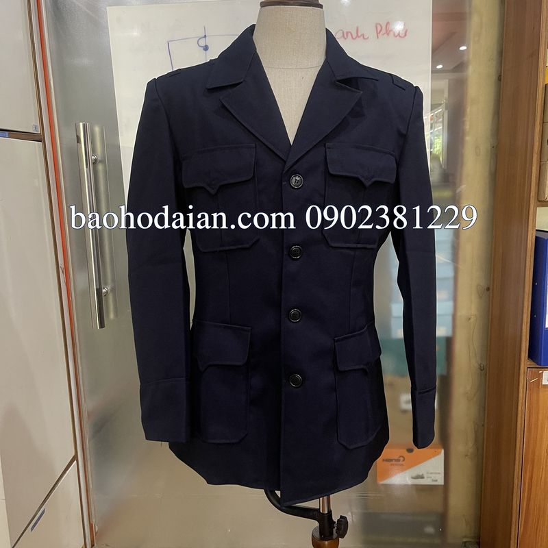Áo khoác vest bảo vệ mùa đông vải casme 2 lớp màu xanh đậm