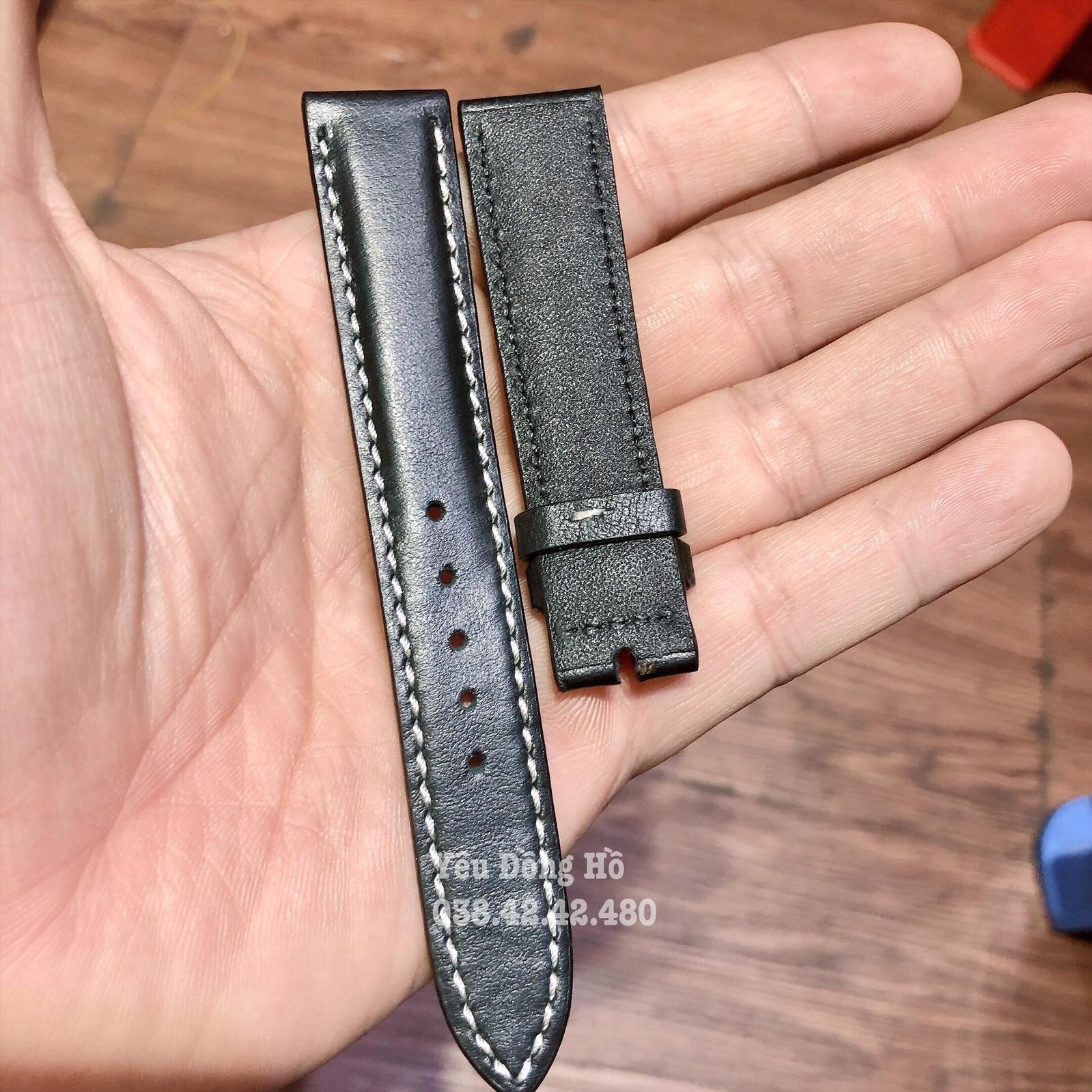 Dây Da Đồng Hồ Da Bò Handmade Khâu Chỉ Trắng - Dây Trơn