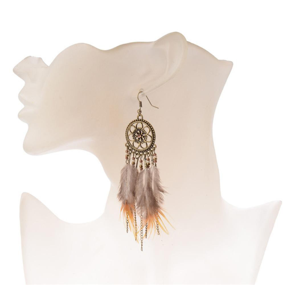 Khuyên tai lông vũ hình dreamcatcher - phong cách boho