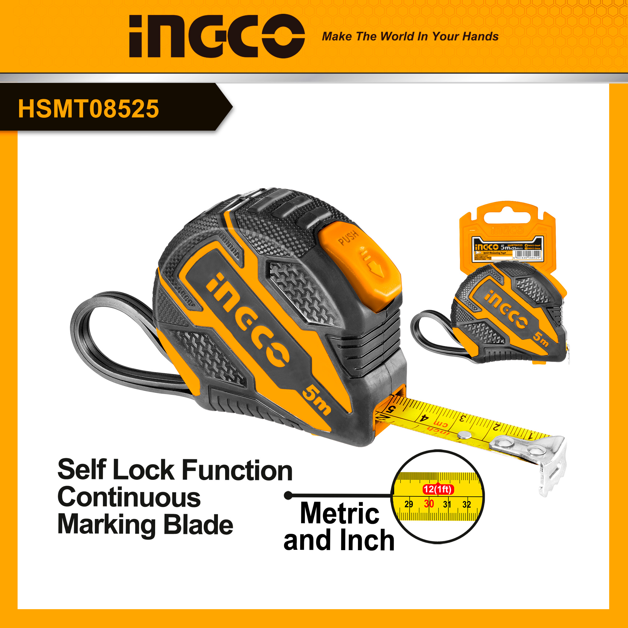 Ingco thước kép thép nền vàng 25mm hsmt08525