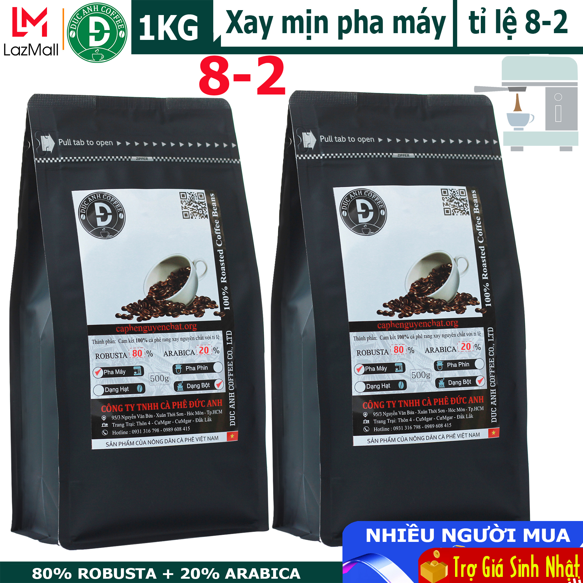 1kg cà phê bột pha máy Espresso ( 80% Robusta + 20% Arabica ) rang medium thương hiệu cà phê rang mộc DUC ANH COFFEE