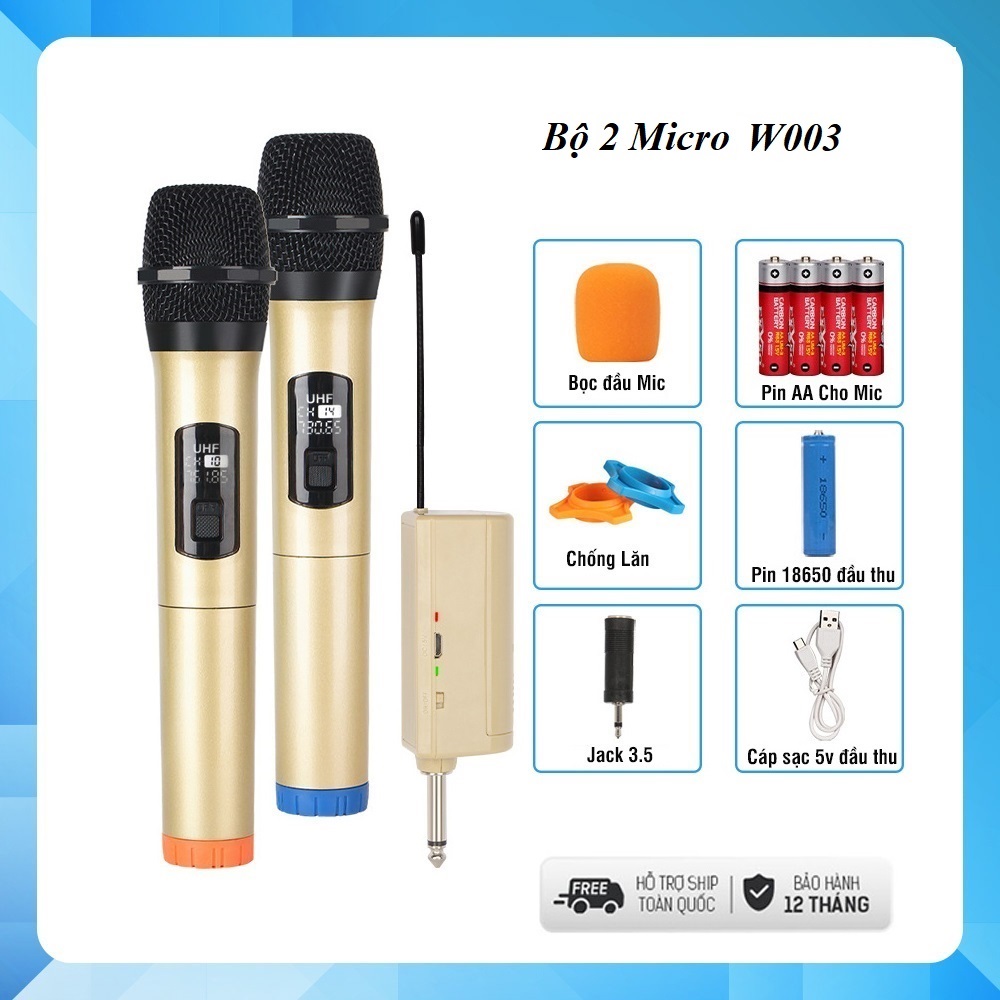 Micro Không dây cao cấp  W003 / K108 /K58  chính hãng âm thanh siêu hay, chuyên dùng cho Amply, loa kéo - bảo hành 12 tháng