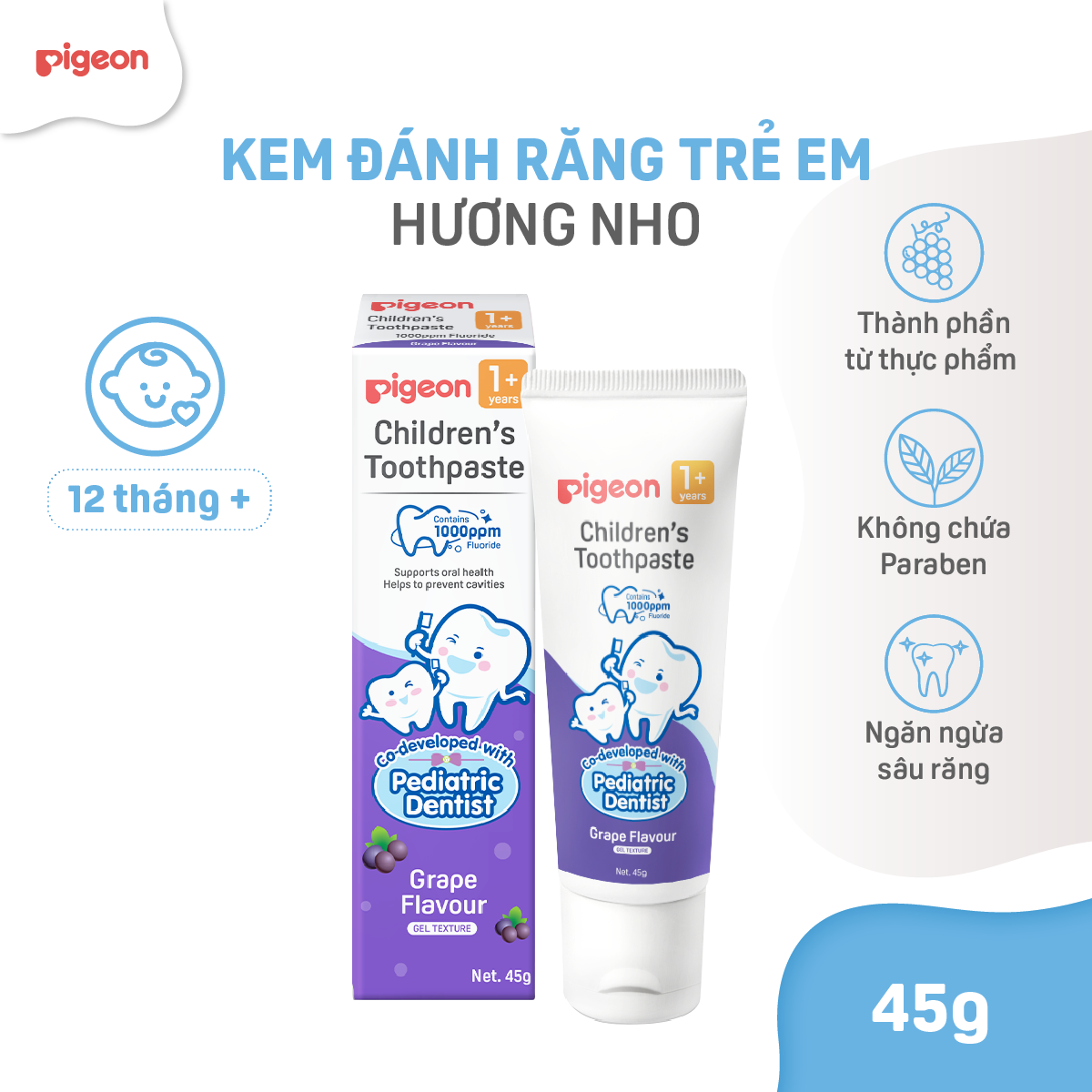 Kem đánh răng trẻ em Pigeon - Hương Nho