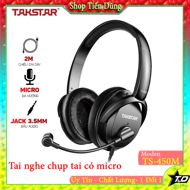 Tai nghe chụp tai Takstar TS-450M có míc dòng dây có độ dài 2m kiểm âm tốt