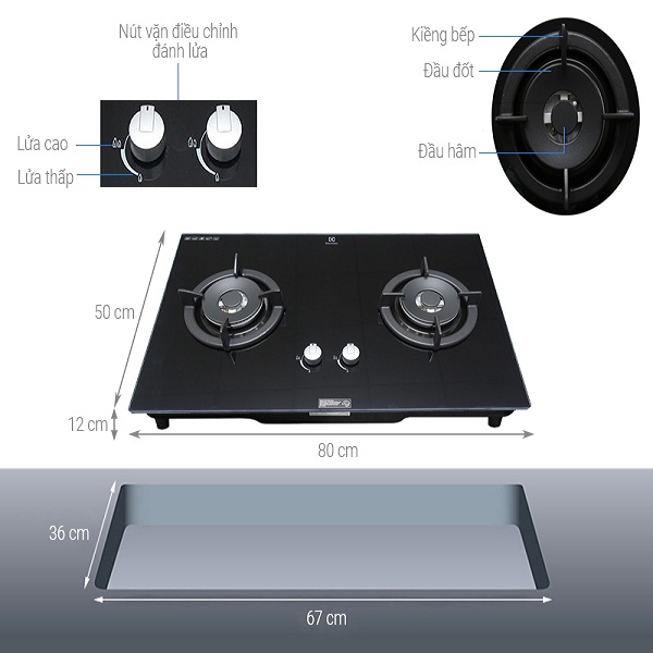 Bếp gas âm electrolux egt8028ck hàng trưng bày mới 95% trở lên sx malaysia