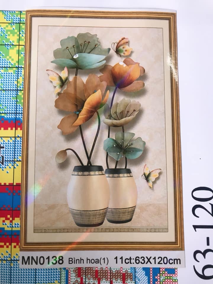 Tranh thêu chữ thập Bình hoa Sen MN0138 130x63cm